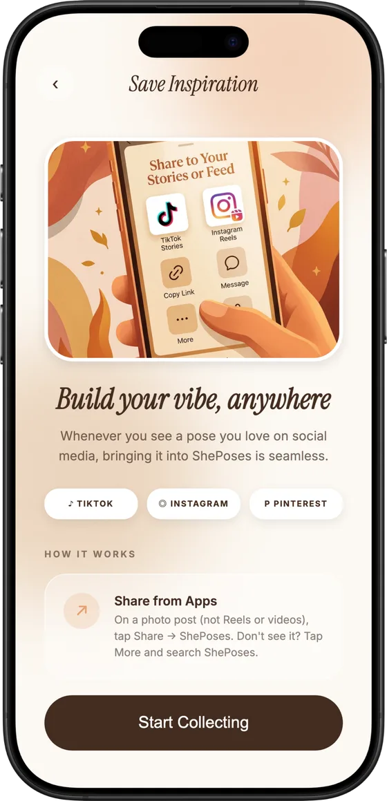 Save Inspiration — import poses from Instagram, TikTok, and Pinterest